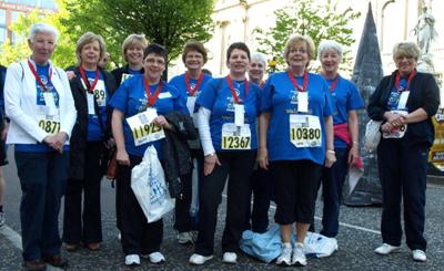 The Connor ladies line up at the start of the Marathon nine mile walk at Belfast City Hall.